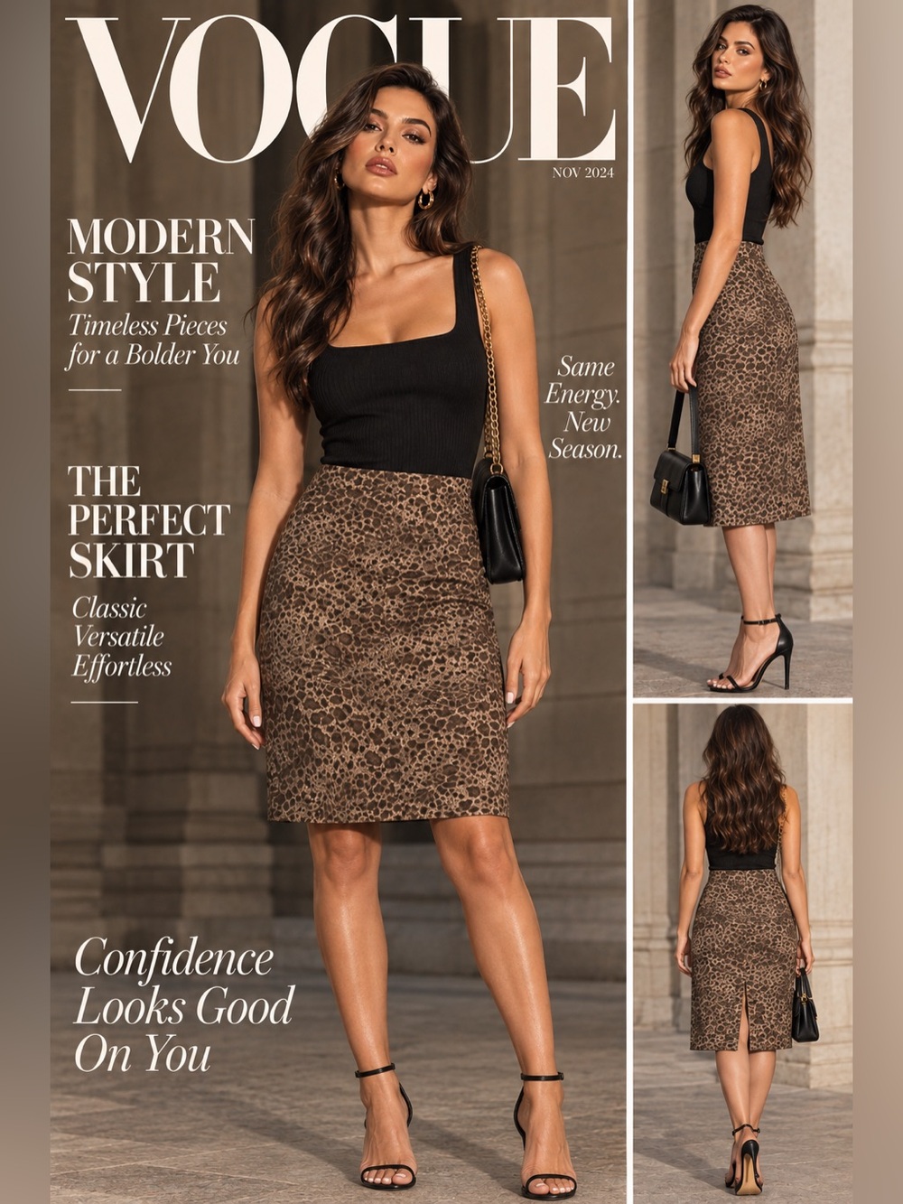 Women's Brown Leopard Print Pencil Skirt